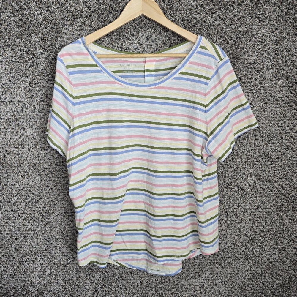Talbots Top Womens 2XP Plus Petite Pink Blue Striped Slub Knit Scoop Neck Casual